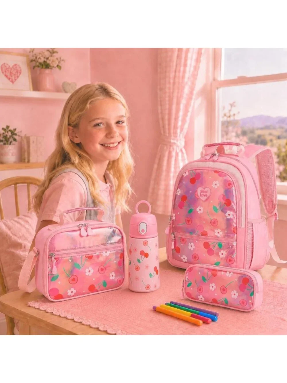 15-Inch Girls Backpack for Ages 5-8 with Water Bottle - Stylish & Functional!